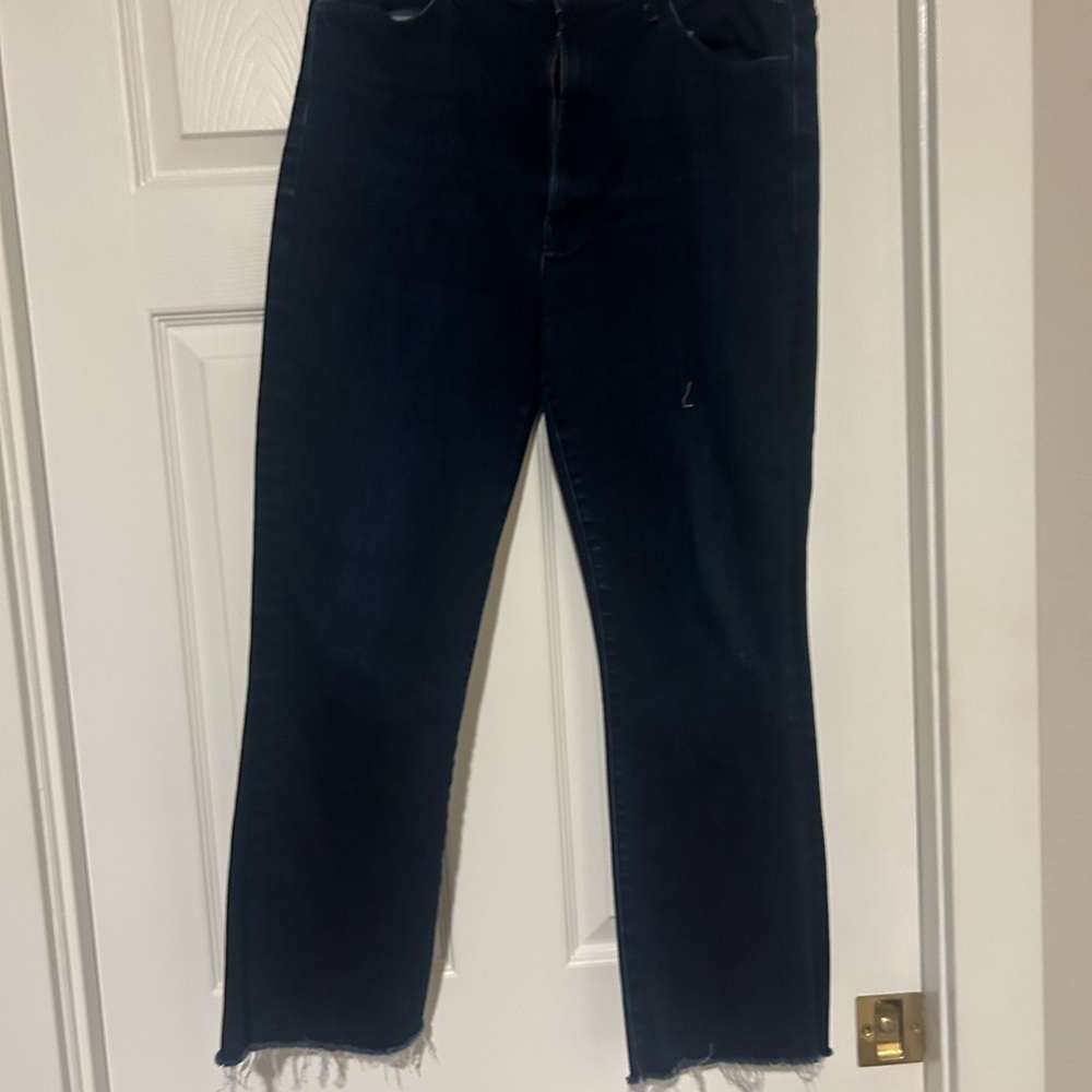 MOTHER The Hustler Ankle Fray-Women's Dark Blue Jeans